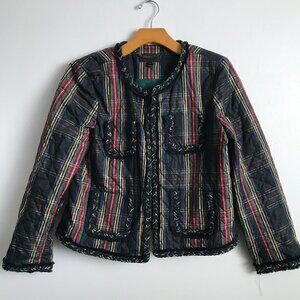 J Crew Quilted Lady Jacket Plaid Madras Stripe Navy Womens 10
